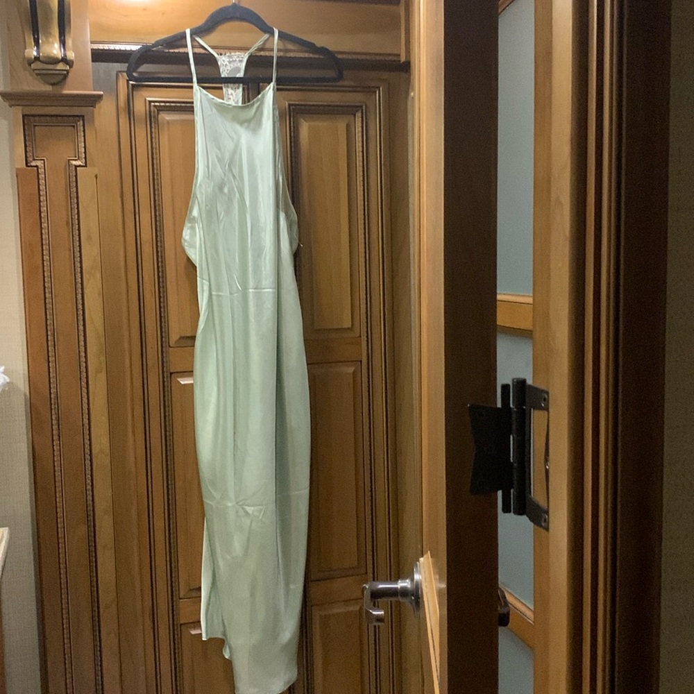NWOT Free People Sunset Shimmer Satin Midi Slipdress Mint Green Size Medium - Picture 5 of 11